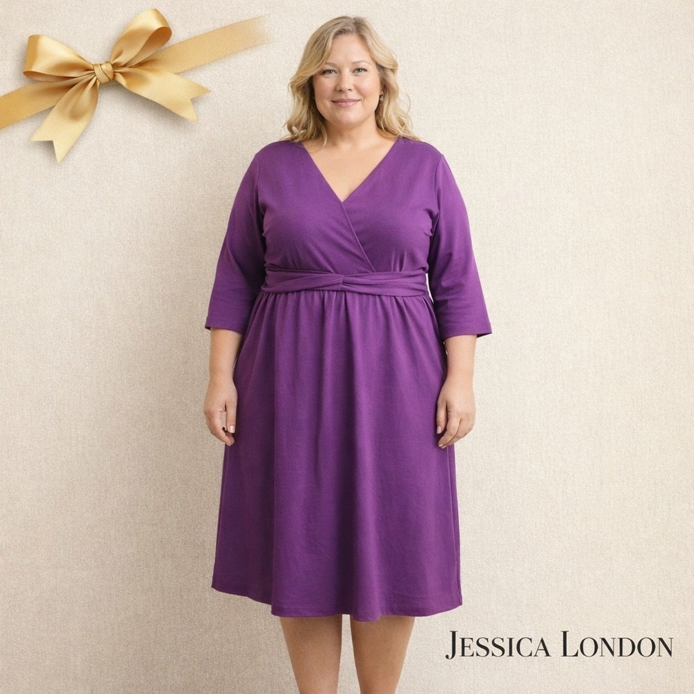 Jessica London Purple Midi Dress 3/4 Sleeve 18W